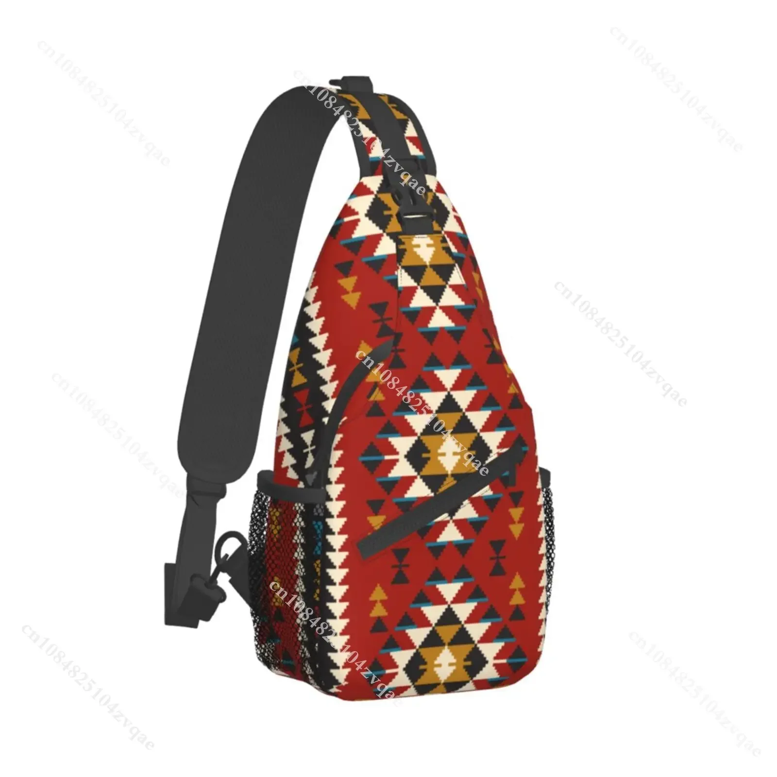 Indian Aztec Navajo Sling Bag Crossbody Backpack,Tribal Seamless Colorful Geometric Pattern Ethnic Chest Bag Adjustable Backpack