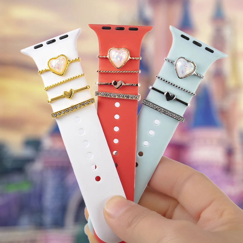 Strap Decoration For apple watch Accessories Silicone Strap Decorative Ring Studs Set Ornament Smart Watch Jewellery Decoration