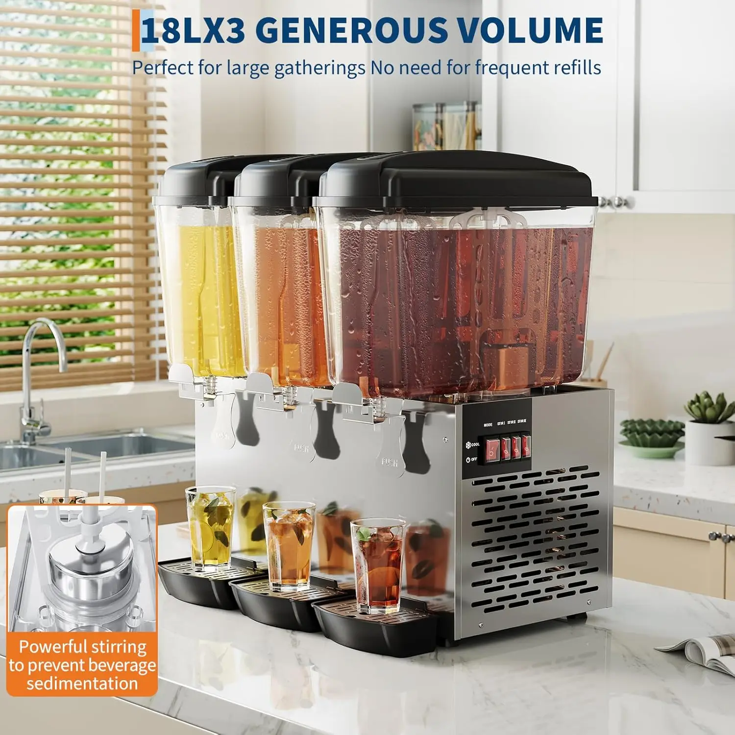 3 خزان 54L موزع المشروبات التجارية الفولاذ المقاوم للصدأ مانعة للتسرب ترموستات التحكم آلة المشروبات الباردة لمطعم بار