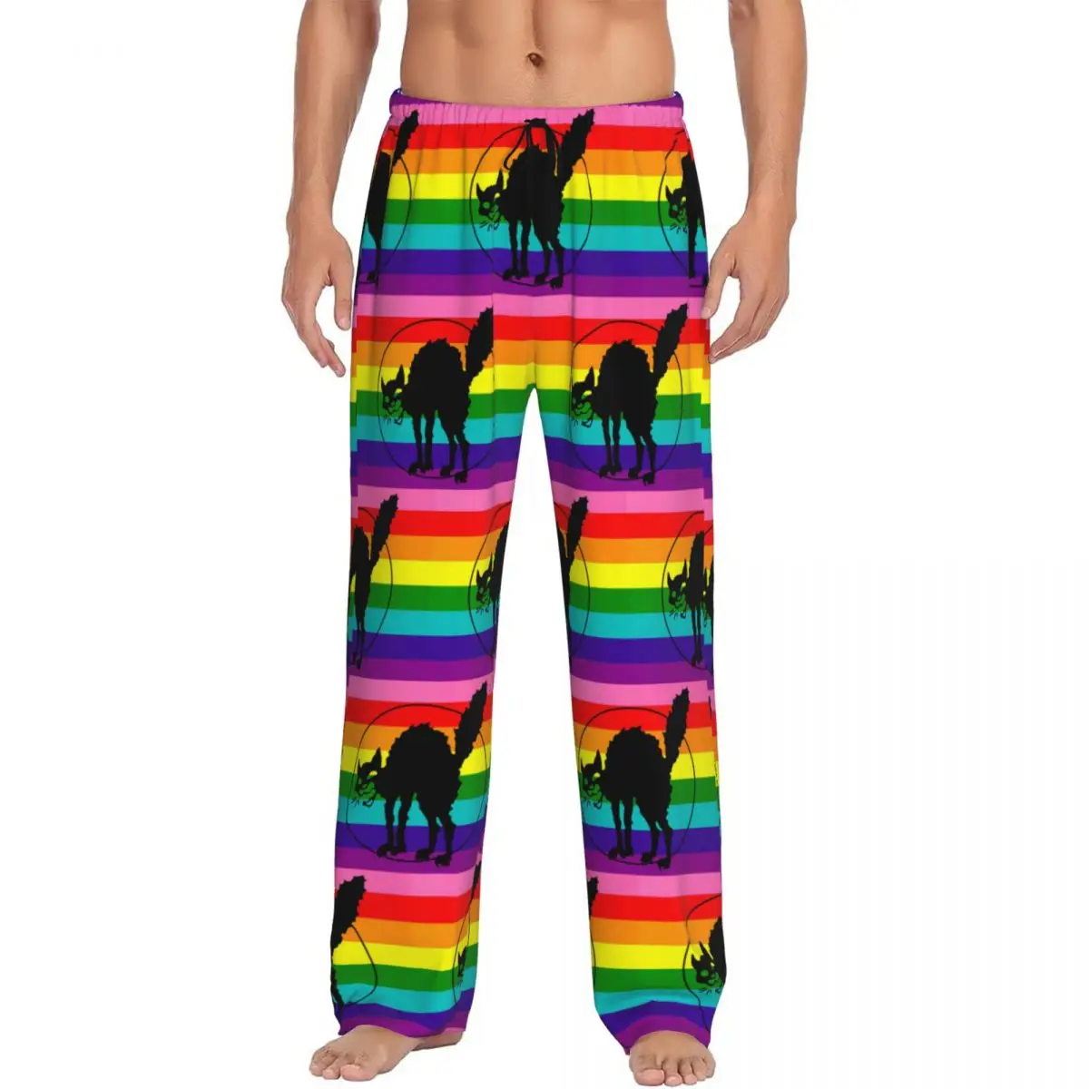 Custom Anarchist Black Cat Flag Pajama Pants Men Sleepwear Sleep Lounge Bottoms with Pockets