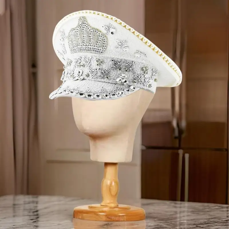 

652F Sparkling Hat Masquerades Party Rhinestones Crown Hat Lady Marine Hat for Formal