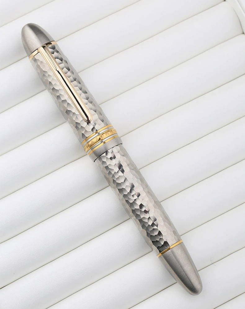 

MAJOHN P141 Fountain Pen Large No.8 F Nib Premium Titanium Hammered Finish Piston Filler System Luxury Writing Ink Pen