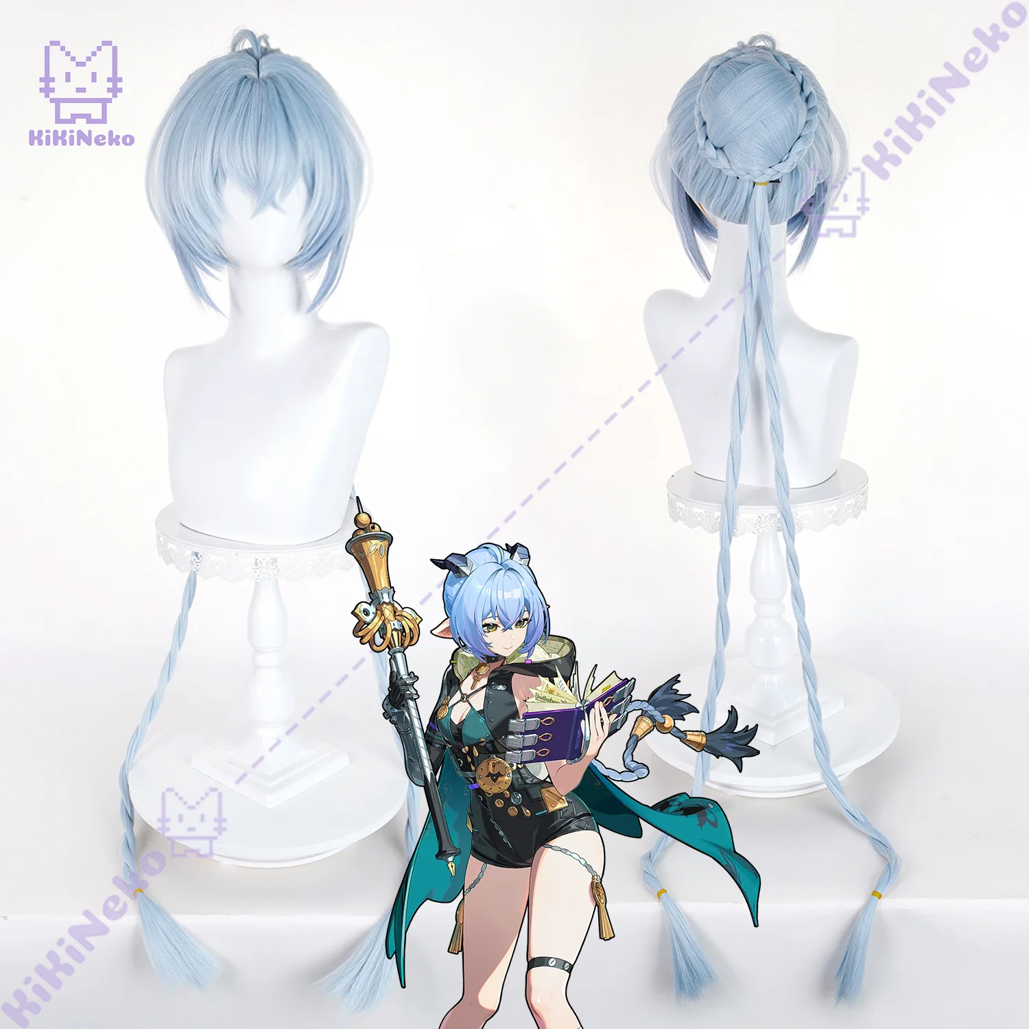 Game Zenless Zone Zero Lucia Cosplay Cosplay Pruik Lucia Elowen Korte Blauwe Pruik Lange Vlechten Voor Comicon Party Volwassen Vrouwen Mannen