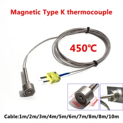Termocoppia magnetica tipo K 0 ~ 450 °C sensore di temperatura superficiale portatile DIA 20mm cavo schermato 1-6m con connettore miniaturizzato