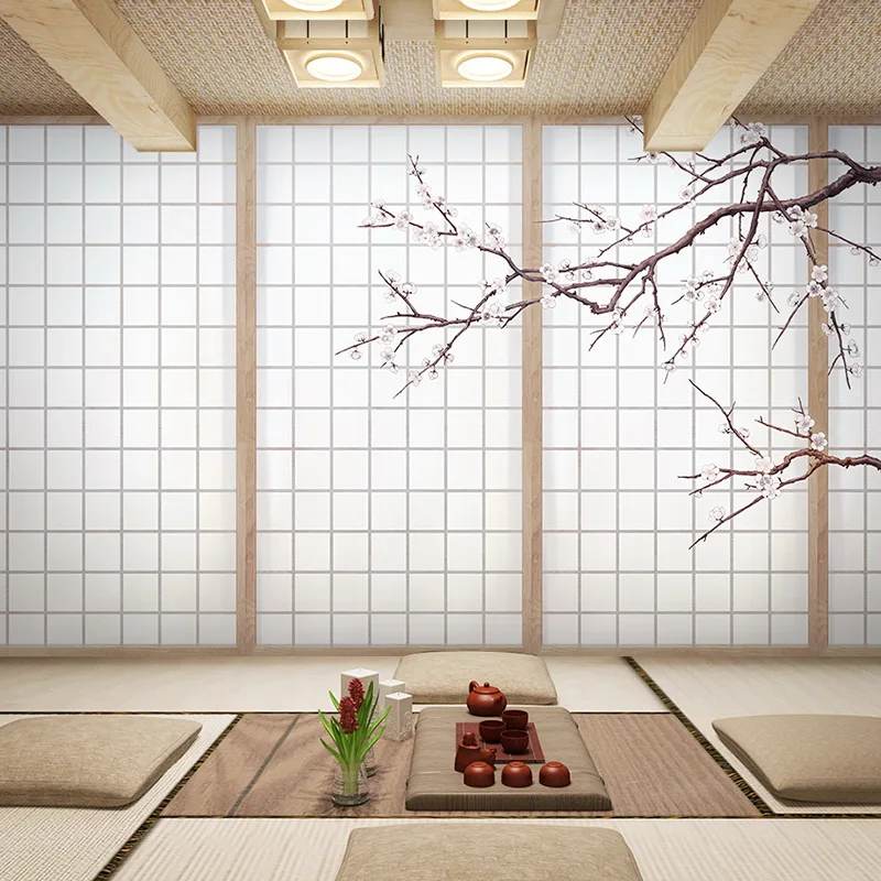 Customized products Wallpaper simulation wooden door Japanese tatami hotel background wall mural retro beauty salon Hanfu photo