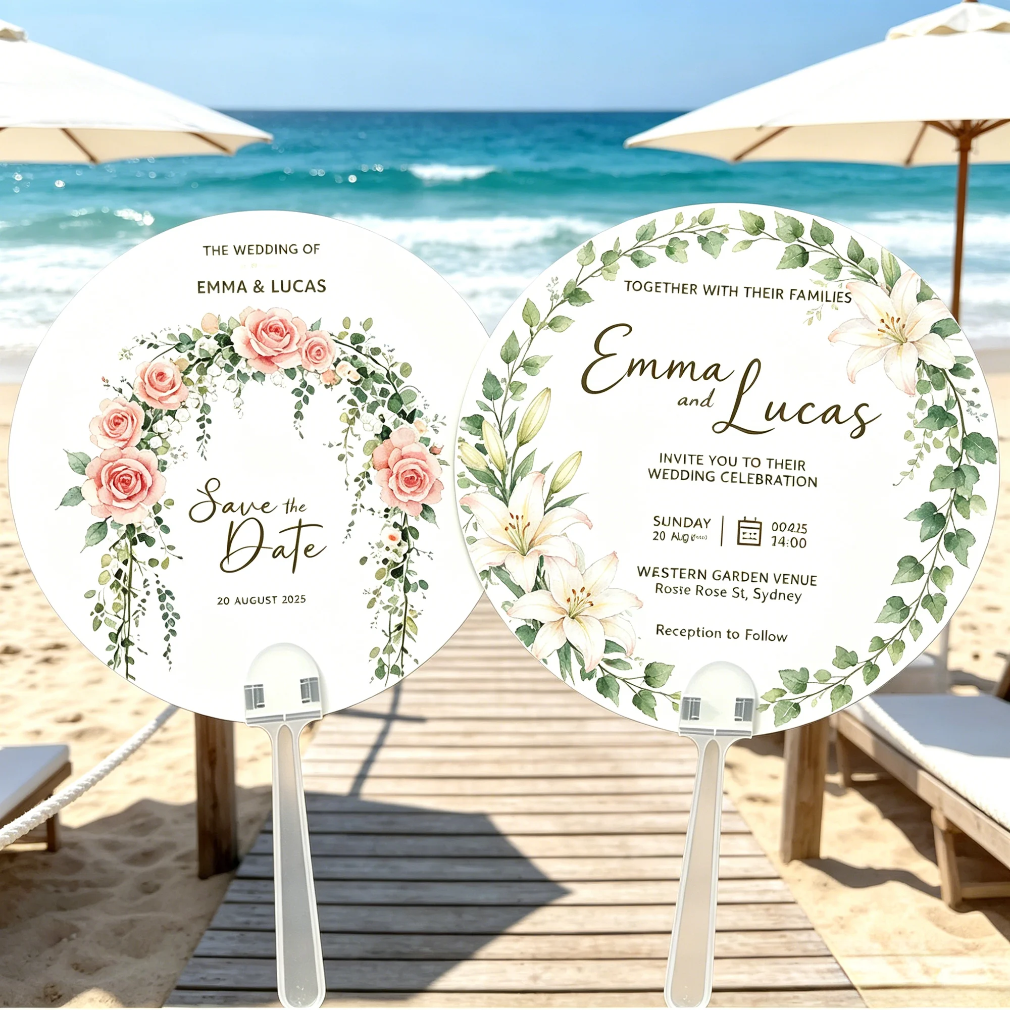 wedding ceremony photo paper fans Custom 2-sides Printing personalized Birthday Invitation Fan with Photo 50/60/70/100pcs