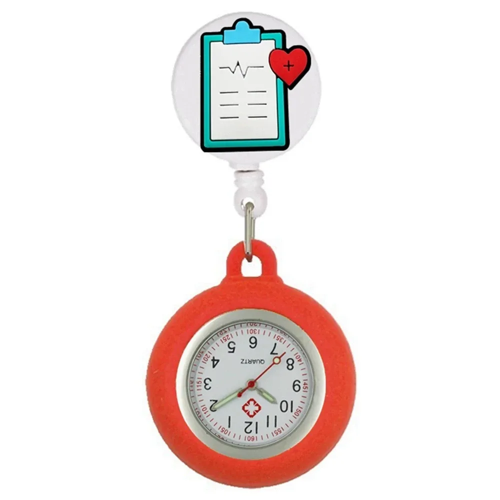 Wholesale Cartoon FOB Pocket Watches Retractable Silicone Clip Badge Reel Fashion Accessories Simple Design Clip Hang Clock Mens