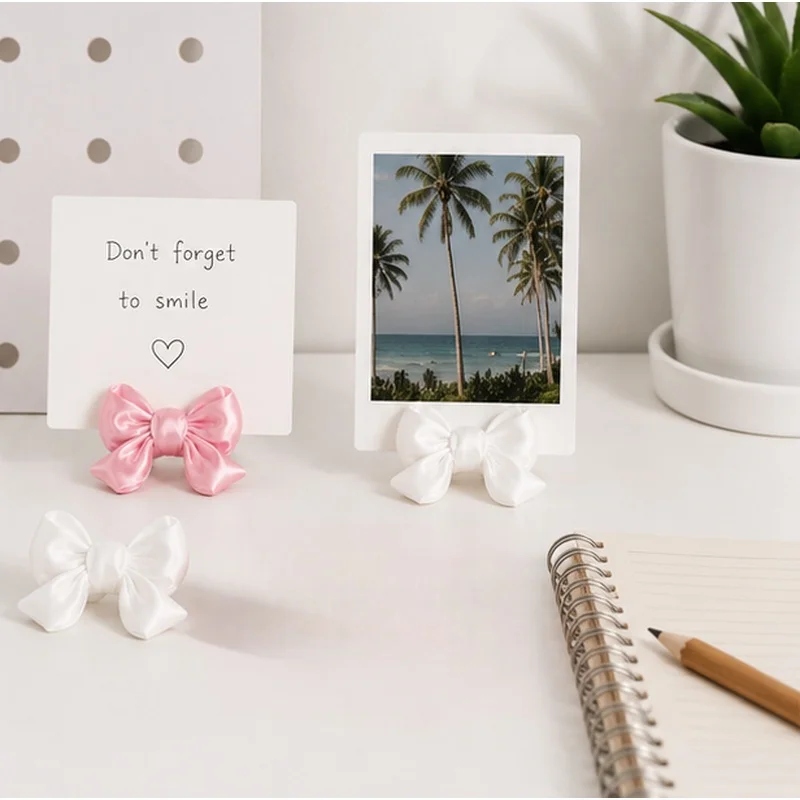 3Pcs Cute Bow Photo Clip White Blue Pink Picture Holder for Polaroid Mini Photo Note Postcard Desktop Ornament Home Decor Holida
