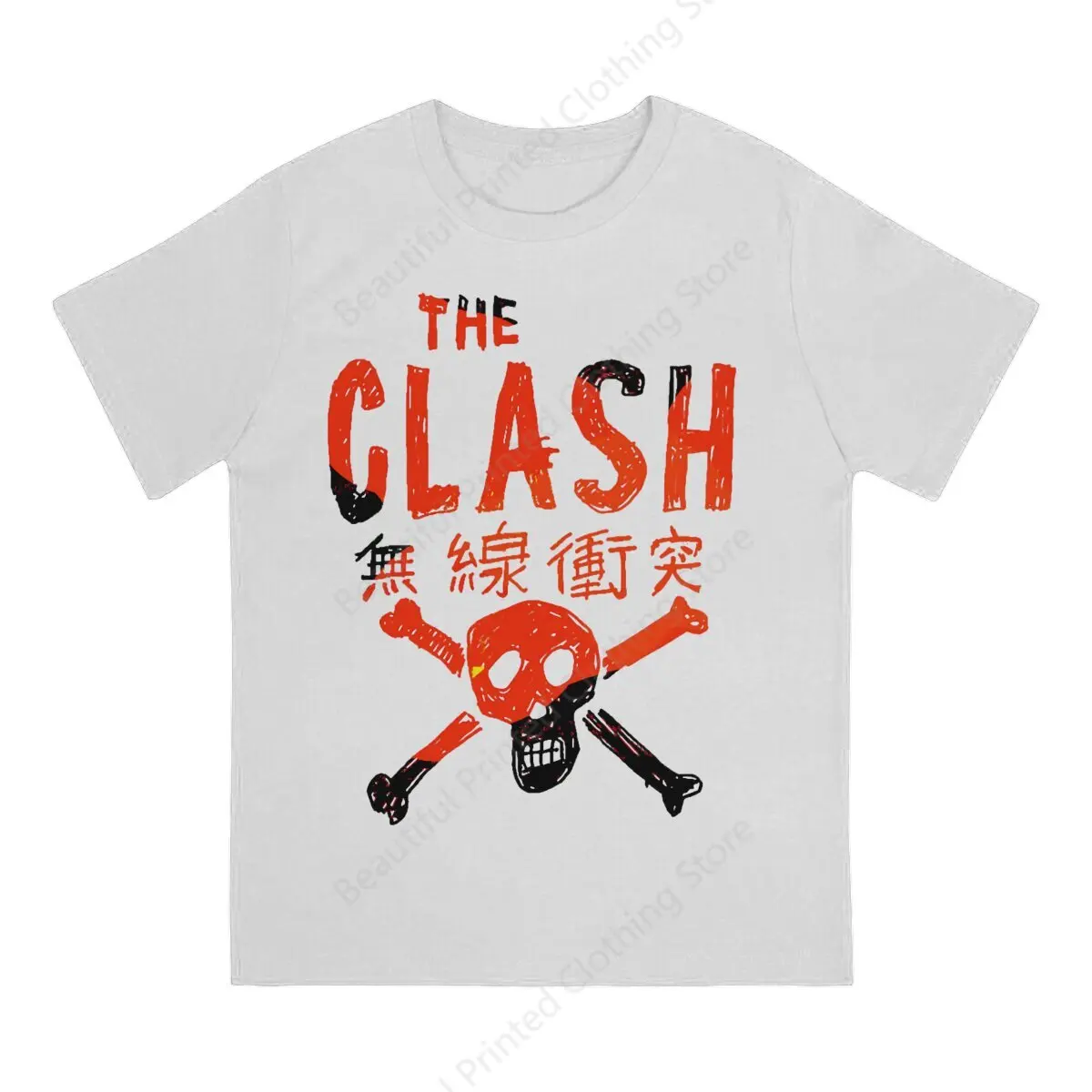 Couple T-Shirt The Clash Red Funny Printing T-Shirts Loose Crewneck Breathable Tee Cotton Fun Tees