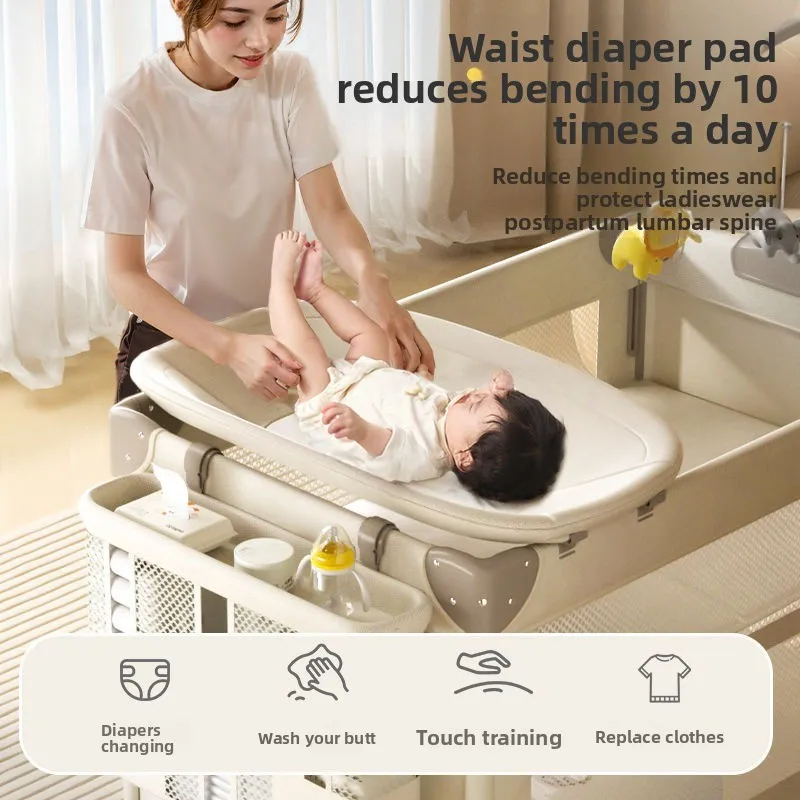 Tempat Tidur Bayi Lipat Portabel yang Dapat Diubah dengan Stasiun Pengganti Popok yang Dapat Disesuaikan untuk Bayi Baru Lahir Desain Modern yang Aman untuk Bayi Laki-laki dan Perempuan.