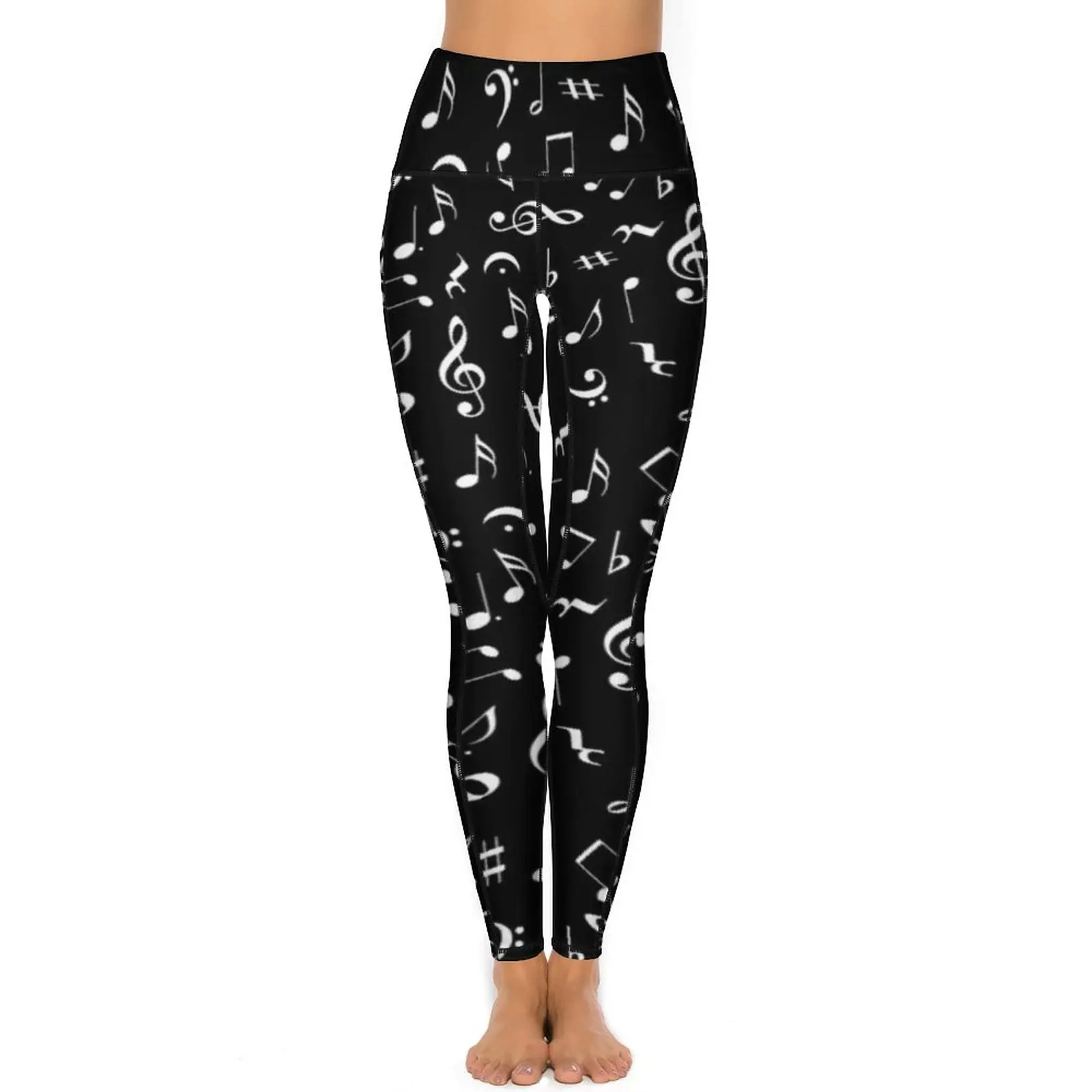 White Music Notes Yoga Pants Sexy Note Worthy Print Graphic Leggings Push Up Fitness Leggins Lady Novelty Stretch Sports Tights