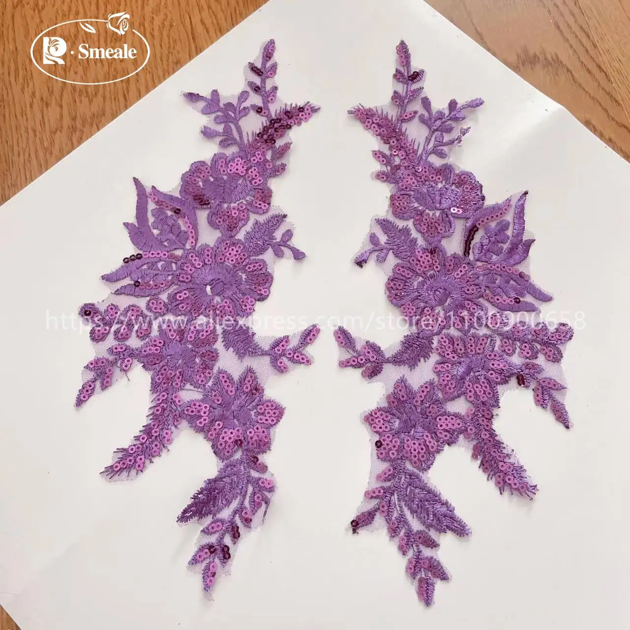 10 Stück = 5 Paare. 30*14 cm. Hochzeitskleid, Hochzeitsschuhe, Kopfschmuck, DIY-Nähzubehör. Glänzende Pailletten, verspiegelte Blumen – Detail 15
