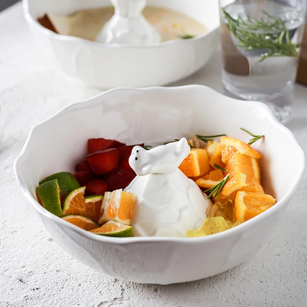 

1Pcs Ceramic Bowl White Adorable 3D Design Home Kitchen Salad Dessert Soup Storage Container Multipurpose Tableware