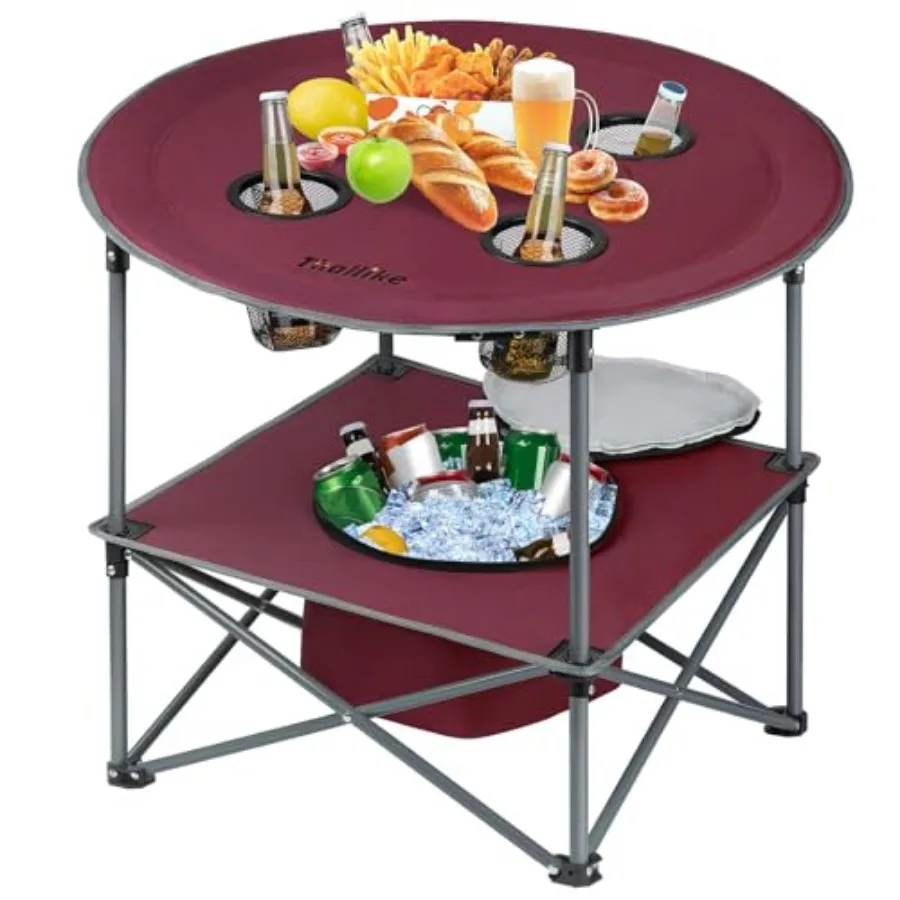 

Portable Lightweight Folding Camping Table - Collapsible Foldable Picnic Camp Table with Cooler 4 Enlarged Upgraded Cup Holders