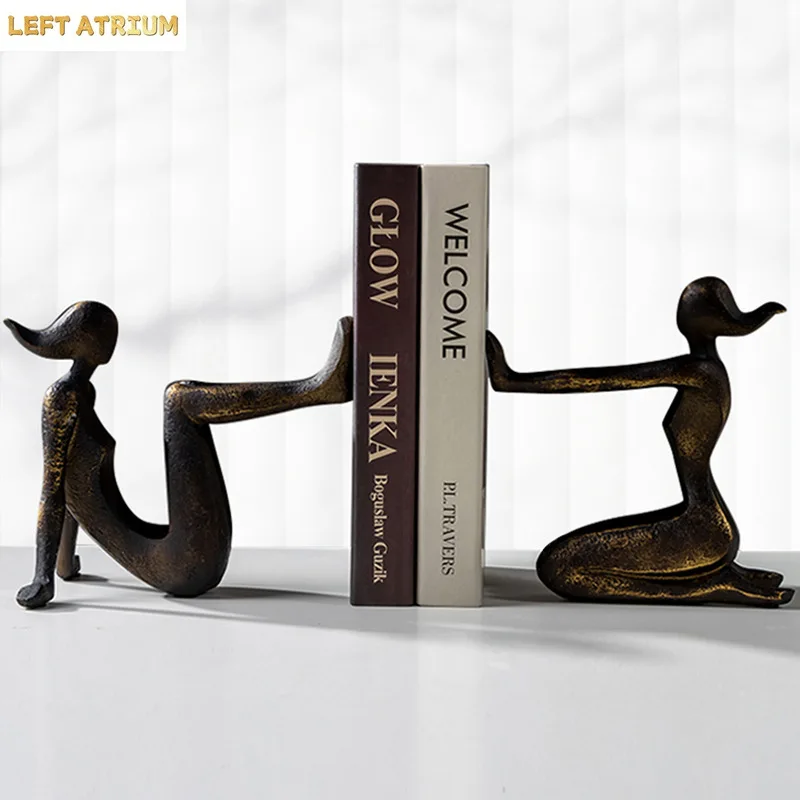 Modern Thinker Girl Statue, Abstract Character Decoration, Library, Book Backrests, Tabletop Ornaments, Character Sculptures