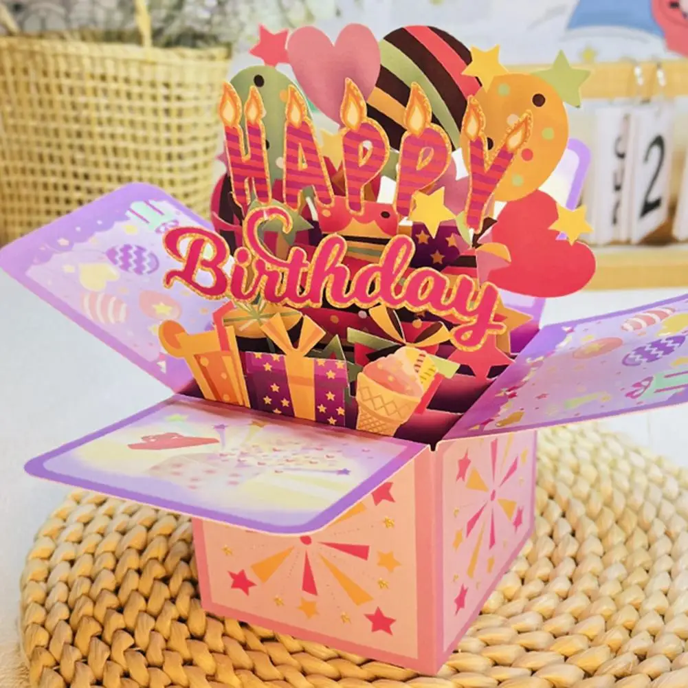 Happy Birthday Pop-Up Card 3D Birthday Gift Box for Women Men Foldable Celebration Greeting Card for Mom Daughter Friend Dad