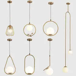 Modern Ceiling Pendant Lights Fixture Real Copper Led Hanging Lamps Kitchen Living Room Dining Room Decor Glass lampshade