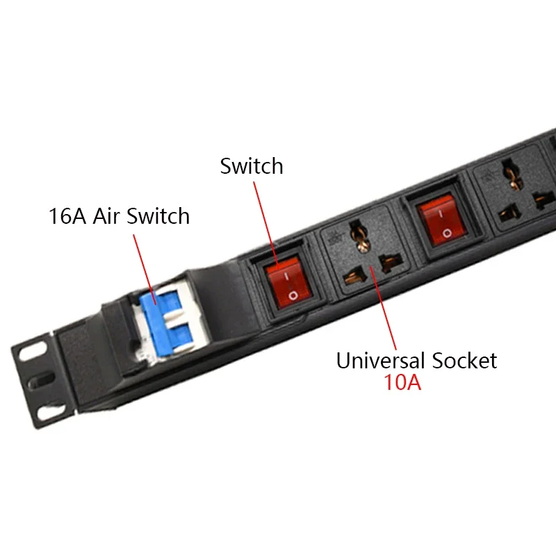 Cabinet Rack Mount PDU Power Strip Independent Switch 1/2/3/4Ways Universal Socket 16A Air Switch Power Distribution Unit