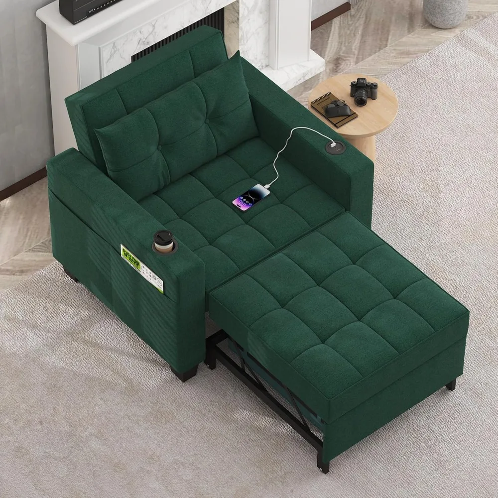 

Pull Out Sofa Bed 3-in-1 Convertible Sofa Sleeper Chair Bed with USB, Cup Holder, Adjustable Armchair Beds