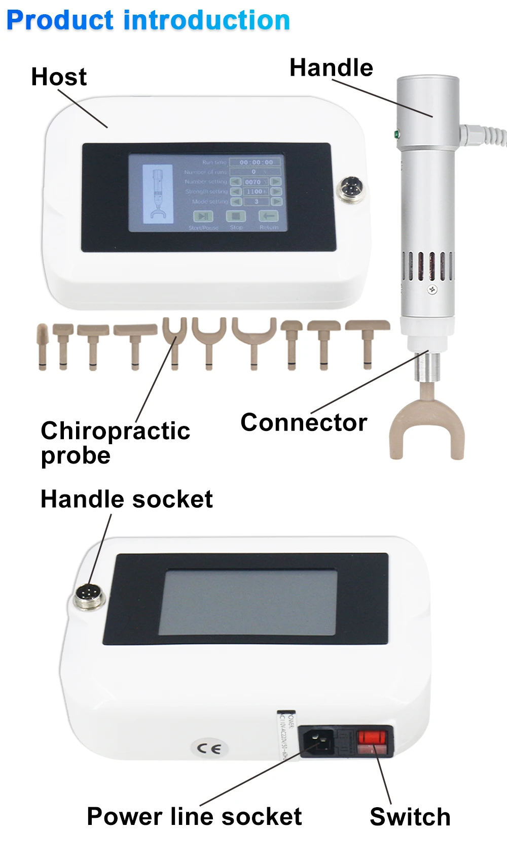 1800N Chiropractic Adjusting Tool 10 Heads Activation Therapy Adjust Vertebration Body Relax Chiropractic Gun Set