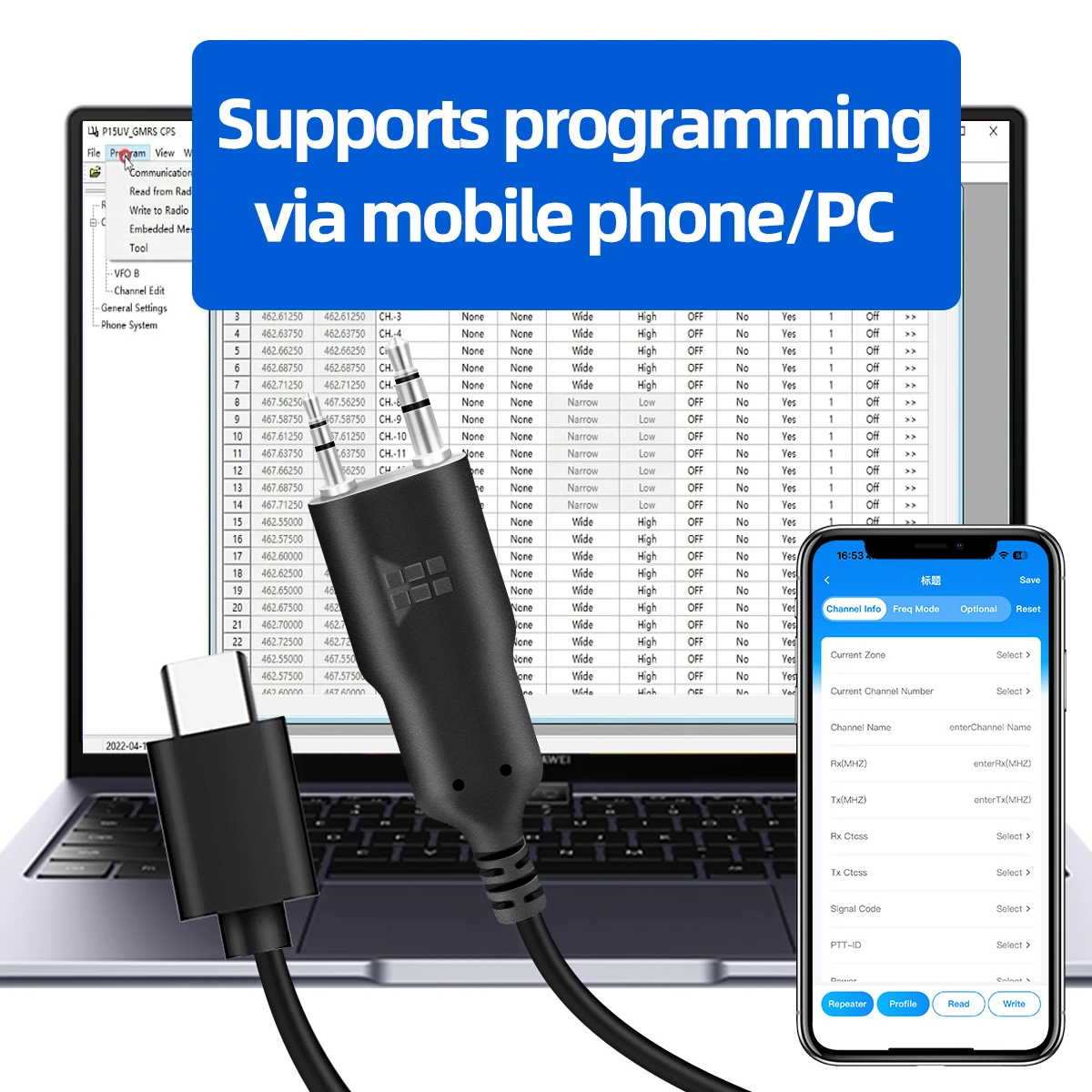 ABBREE-Cable de programación de aplicaciones de teléfono móvil, programación de alta velocidad para Baofeng UV-5R MINI UV-21 PRO UV-32 AR-152 PRO Walkie Talkie