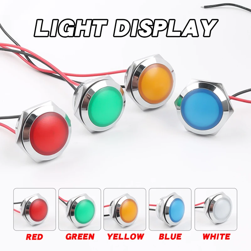 Indicatore LED in metallo Testa a sfera da 19 mm Tipo corto con filo Luce di segnale di alimentazione ad alta luminosità, impermeabile 24 V