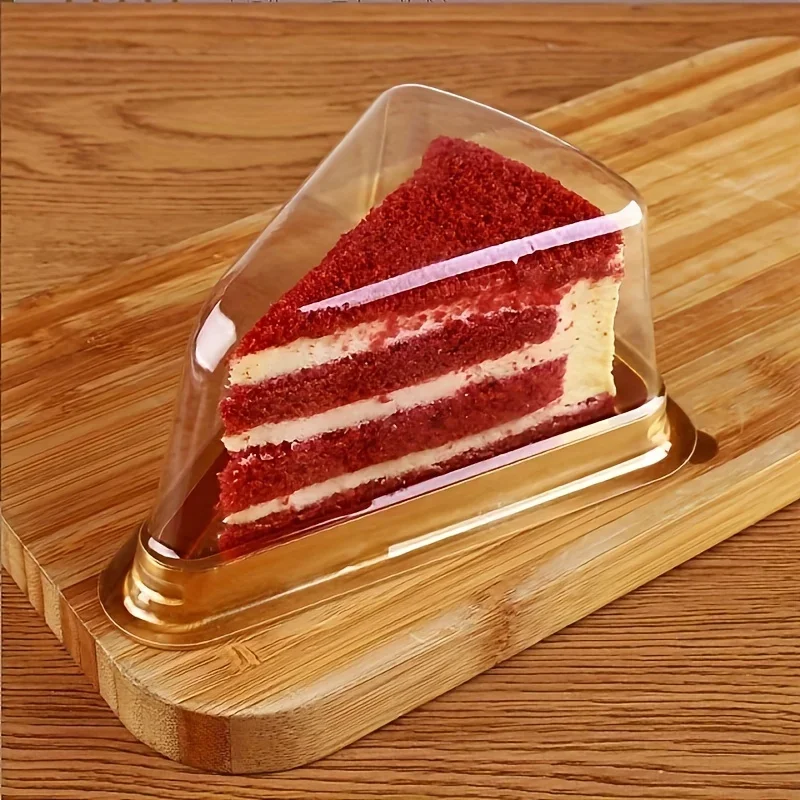 50Pcs Plastic Cake Slice Box with Base Cheesecake Pie Dessert Containers for Christmas Bakery Parties Favor Desserts Restaurant