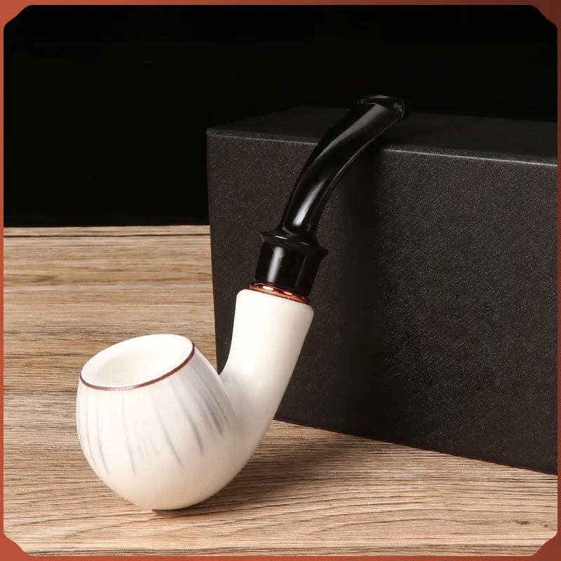 White Resin Tobacco Pipe Smoking Pipe 9mm Flue Ceramic Pot Pipe Filter Smoker Gift For Father Boyfriend Smoking