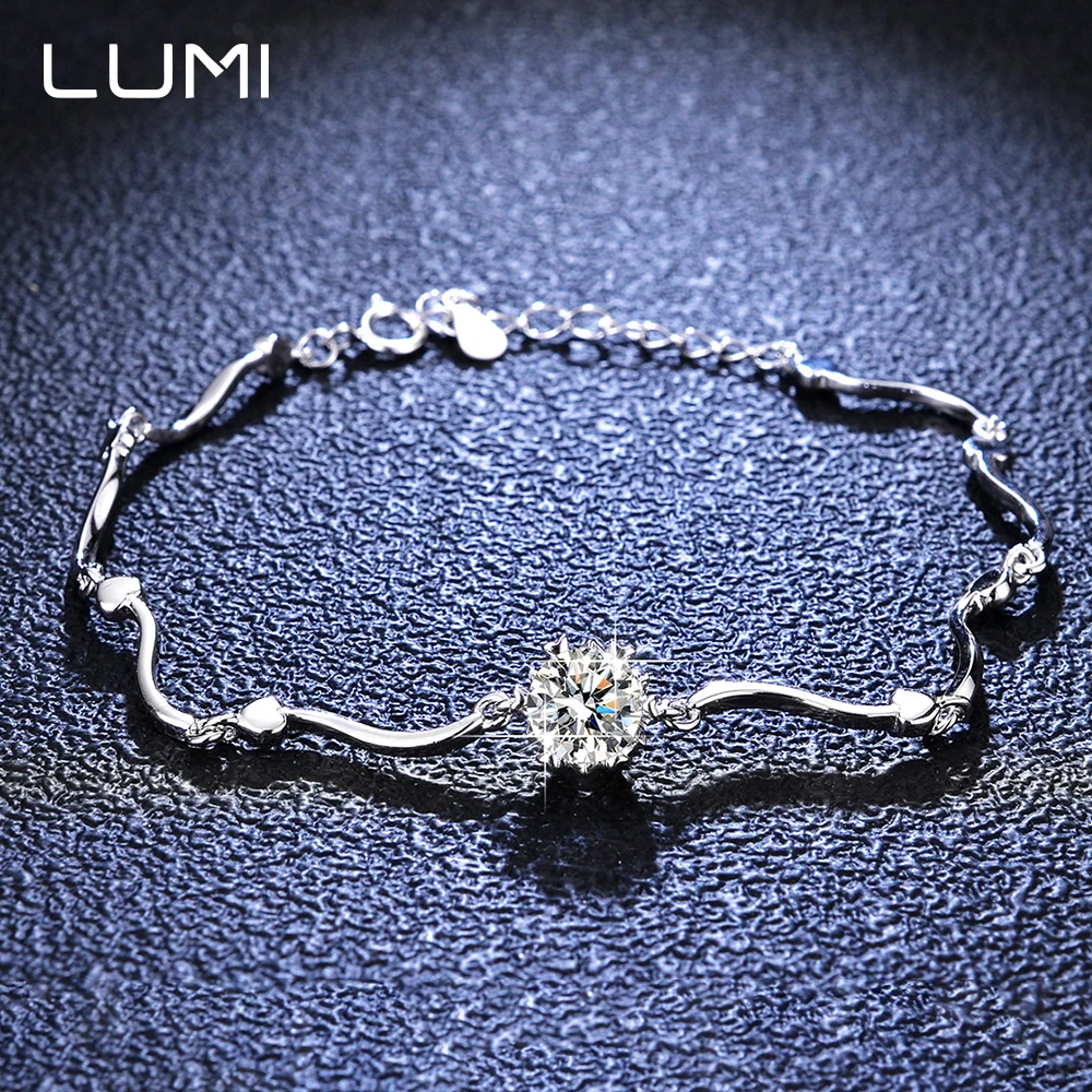 

1CT VVS1 Moissanite Wavy Shape S925 Silver Bracelet Adjustable Chain for Party Anniversary Birthday Present