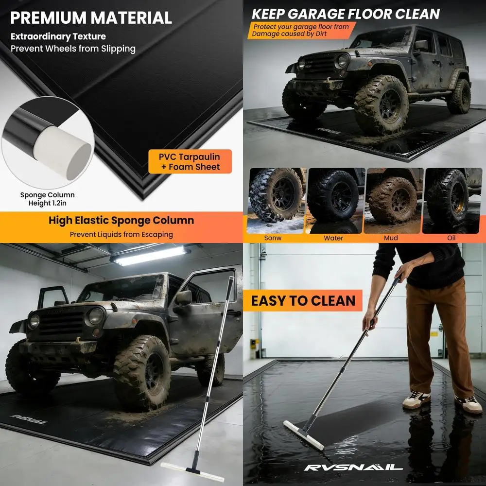 

Heavy-Duty 8'6 x 22' Garage Floor Mat, 1.2 Thick, Waterproof PVC with High-Elastic Sponge, Non-Slip Surface, Includes Squeegee