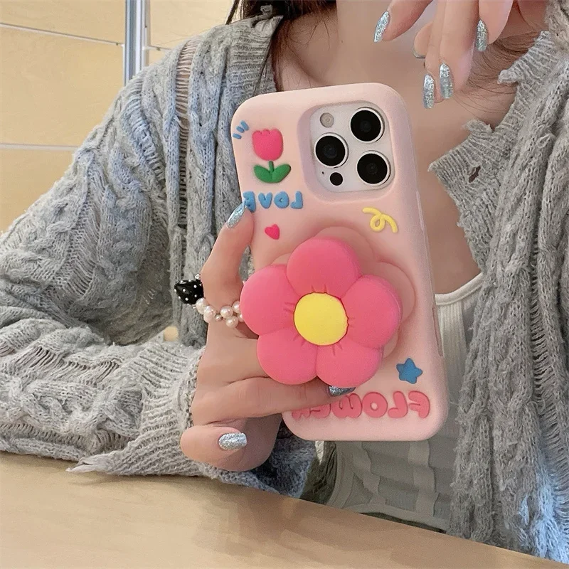 

Pink flower fold bracket Silicone Case For OPPO Findx8 Rend 14 13 12 11 9 Pro 5 A72 A53 A55 A56 A93 K92 Q3 V23 V25 A58 A97 A1