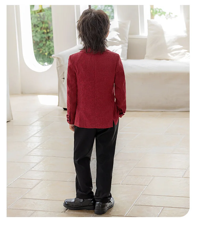 Kinder-Jungen-Jacquard-Blazer-Anzug-Set, Neujahrs-Blumenjungen-Hochzeitskostüm, Gastgeber-Outfit für Klavierauftritte, Bühnen- und Partykleidung – Detail 20