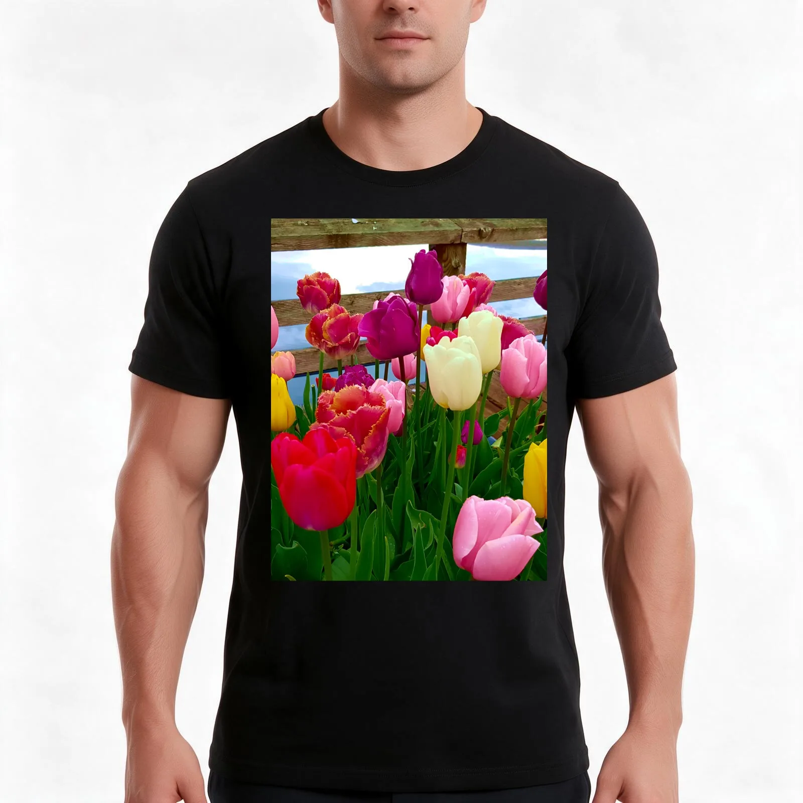 Tulip assortment by the lake T-Shirt Summer Casual Cotton Tee Oversized Streetwear Tops Vintage Graphic Print 100% Cotton