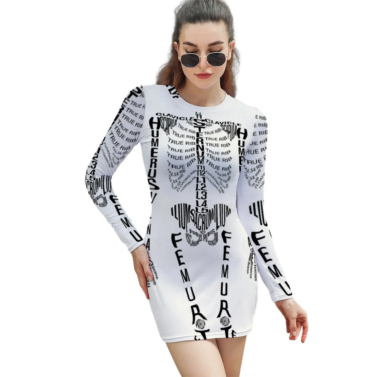 

Typographical Skeleton Long-Sleeved Sheath Dress dresses with long sleeves dresses ladies 2024 summer beach dress