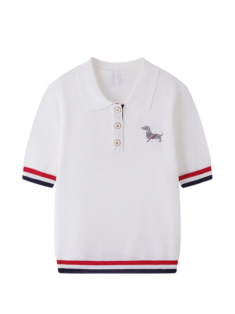 

JZZDEMM irt Women's ort Sve Knitted Embroidered Collar Summer New Sle Retro Commute Slim Fit Chinese Production