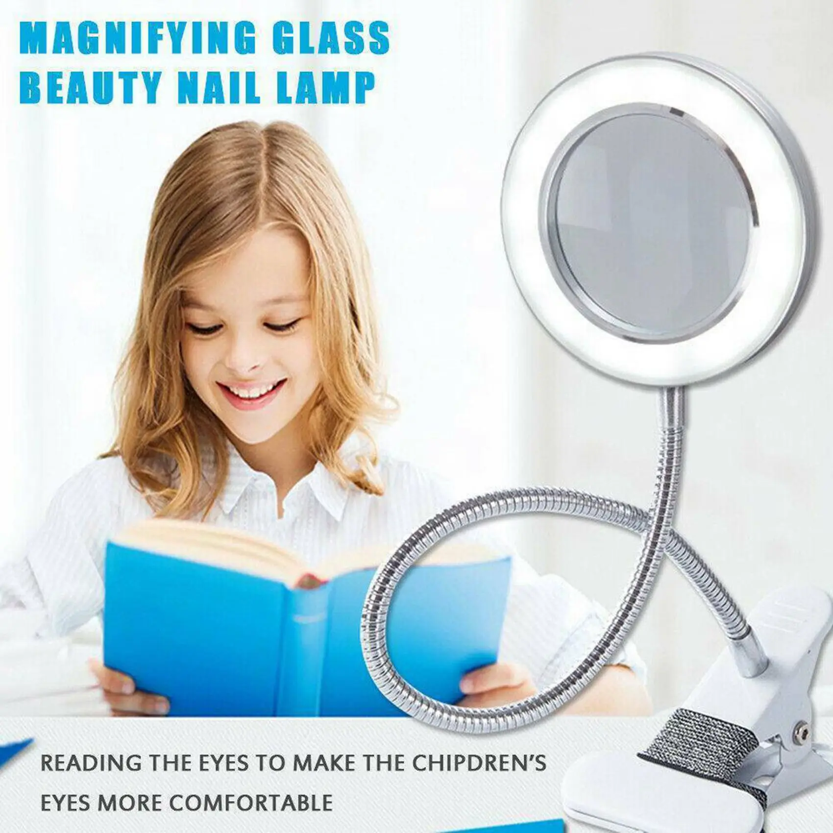SEWS-2X Desk Table Top 8X Magnifying Glass Beauty Nail Salon Tattoo Magnifier Lamp Light