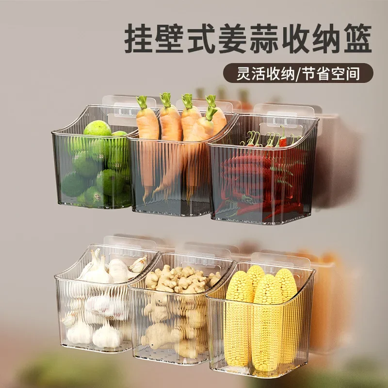 Ginger Storage Box Transparent Wall Mounted Simple Installation Basket Onion Garlic Flavouring Spices Container Kitchen Supplies