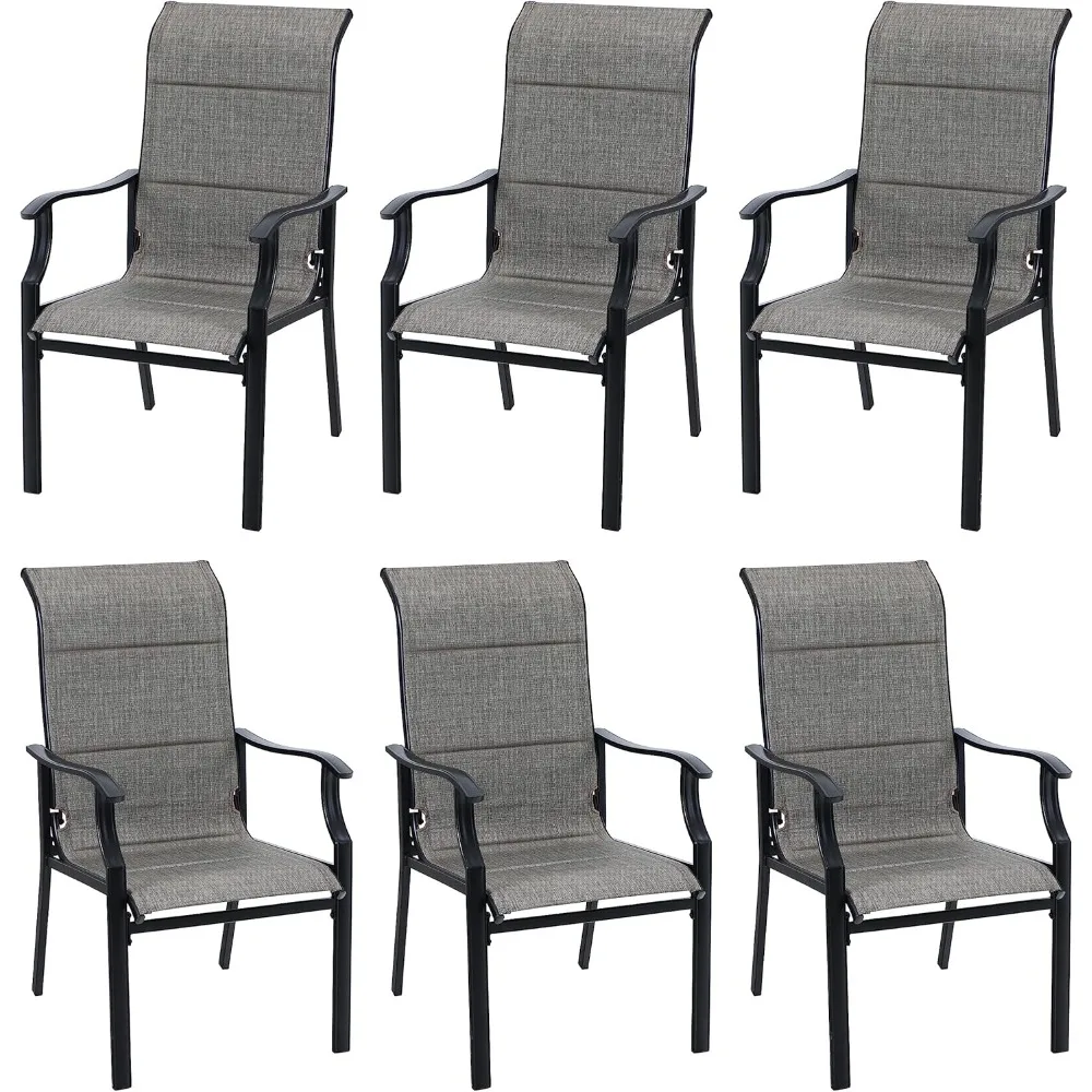 

Outdoor Dining Chairs Set of 6, High Back Textilene Fabric Padded Armchairs with E-Coated Steel Frame for Patio, Porch, Deck, Y