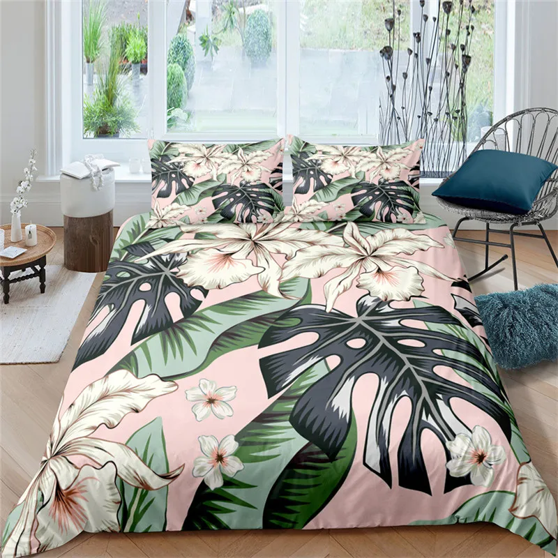 

Dandelion Duvet Cover Microfiber Tropical Monstera Leaves Flowers Bedding Set Queen 3D Print Daisy Floral Comforter Cover Decor
