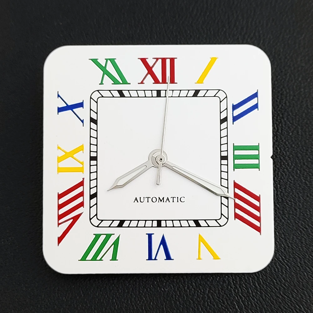27mm Square Watch Dial Colorful Rainbow Roman Numerals No Logo  Dial Fit NH35 NH36 Movement DIY Wrist Watch Modification Parts