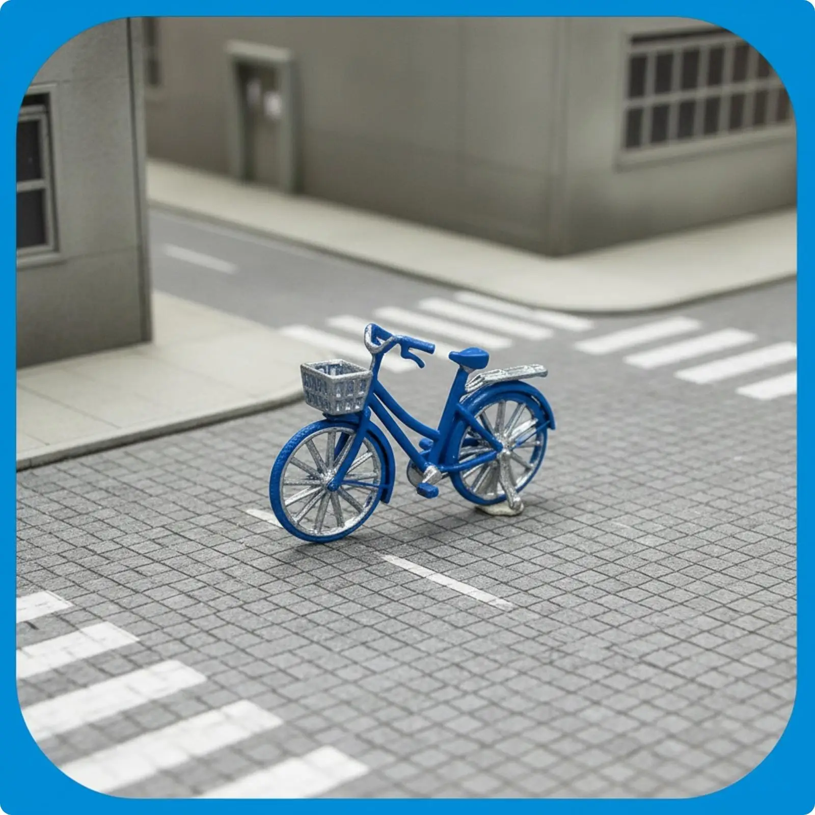 Tiny Blue Bicycle Model Resin Figure with Rear Rack for Dollhouse Miniature Scene Table Decor Collectible