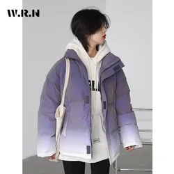 Women Casual Gradient Color Long Sleeve Zipper Parkas 2023 Autumn Winter Oversized Outerwear Jacket Fashion Warm Hooded Coat