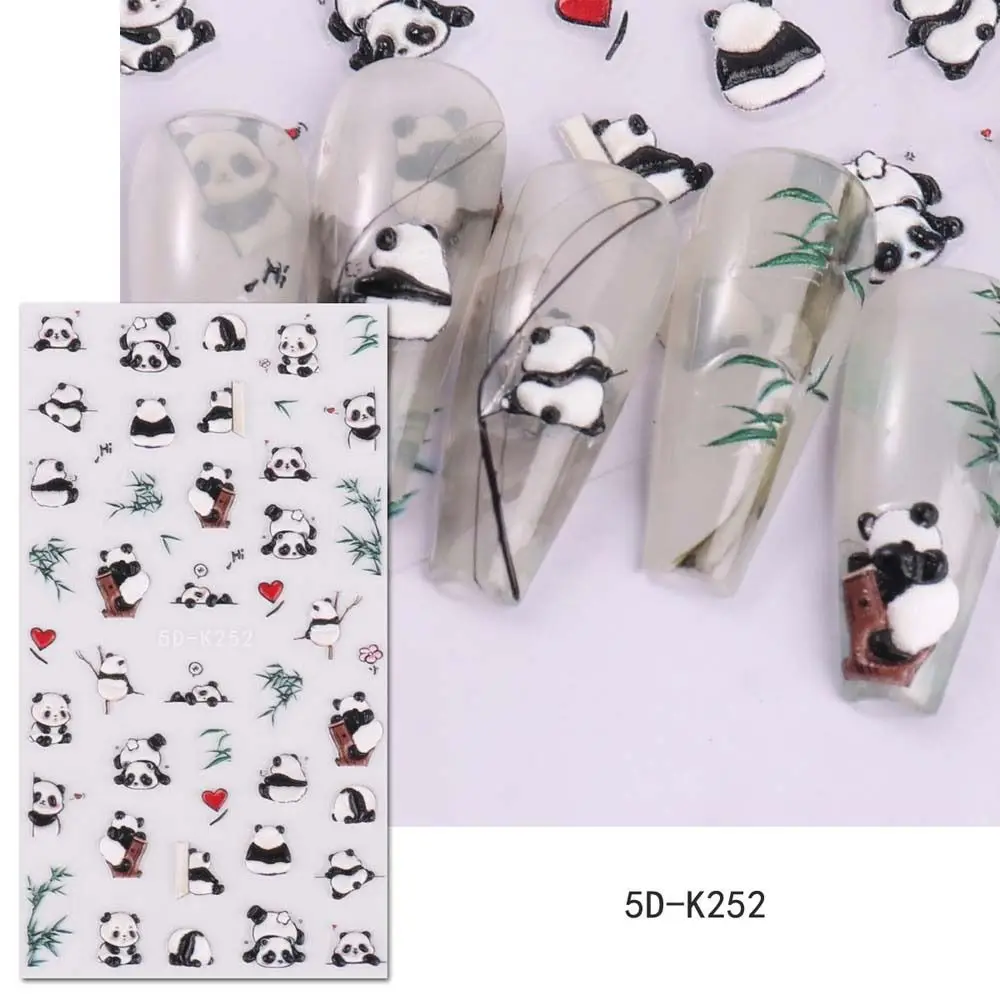 Panda bonito adesivos de unhas animais dos desenhos animados decoração de unhas decalques de unhas de bambu salão de beleza