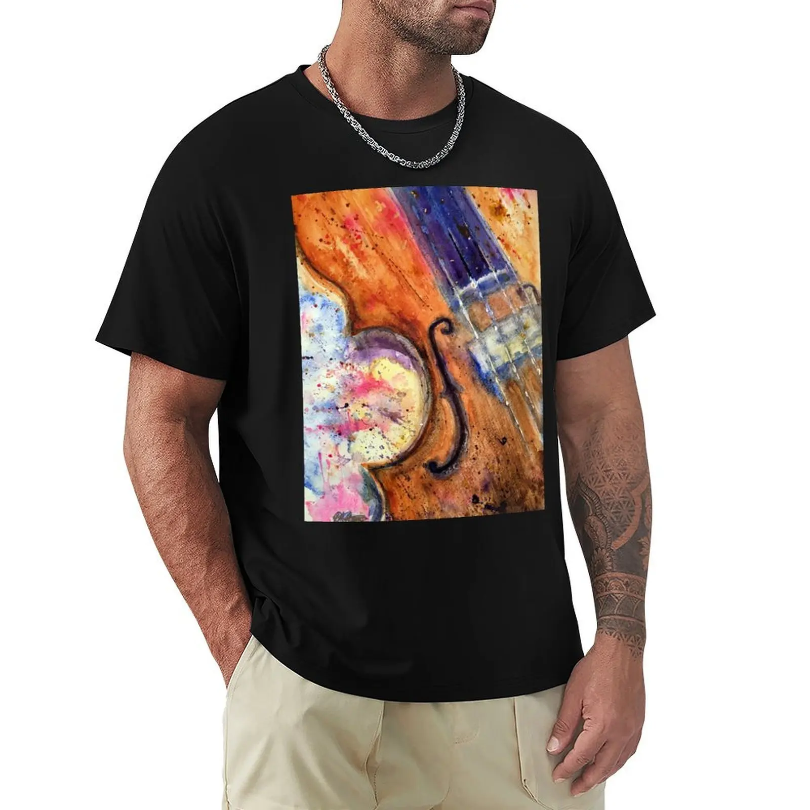Euphoric Strings: Watercolour Painting of a Violin T-Shirt Basic Breathable Solid Color T-Shirt