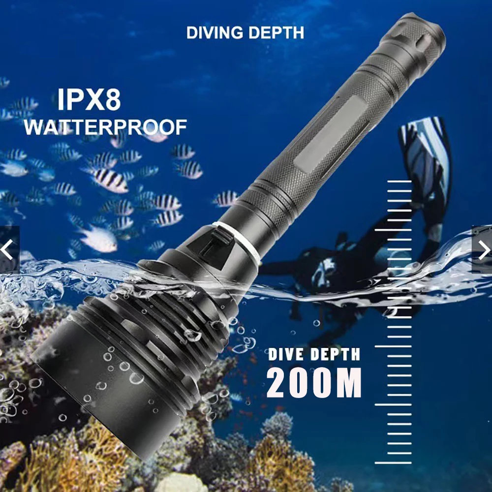 10000mah 5000M IPX8 Professional XHP90.2 Led Diving Flashlight Underwater Lamp Scuba Diving Torch Lamp White And Yellow Light