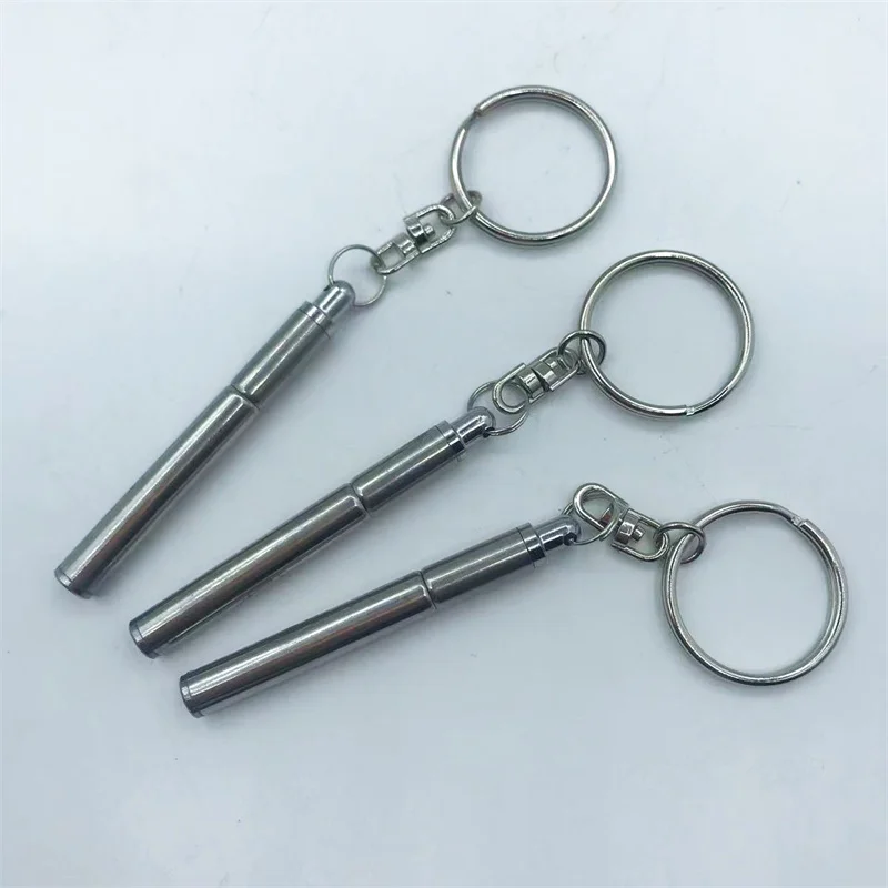 Portable Telescoping Pen Metal Keyring Stainless Steel Keychain Ballpoint pen Out Door