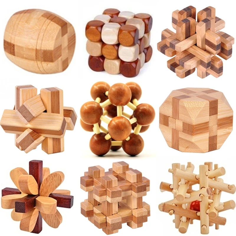 Wooden Kong Ming Lock Lu Ban Lock IQ Brain Teaser Educational Toy for Kids Children 3D Puzzles Game Unlock Toys Adult Wood Toys