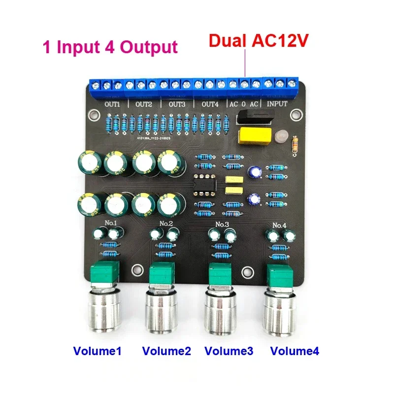 SOTAMIA Hifi Audio Preamplifier Splitter NE5532 OP Amp 1 in 4 Out Power Amplifier Home Music Mini Preamp AC12V Dual Power Supply