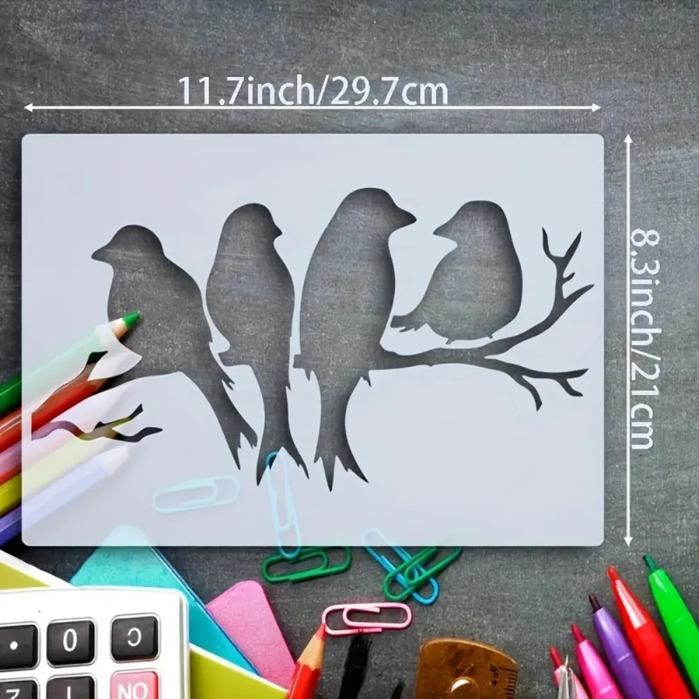 1PC A4 Bird Stencil Reusable Drawing Template for DIY Painting Wall Art Furniture Decor Scrapbooking Craft