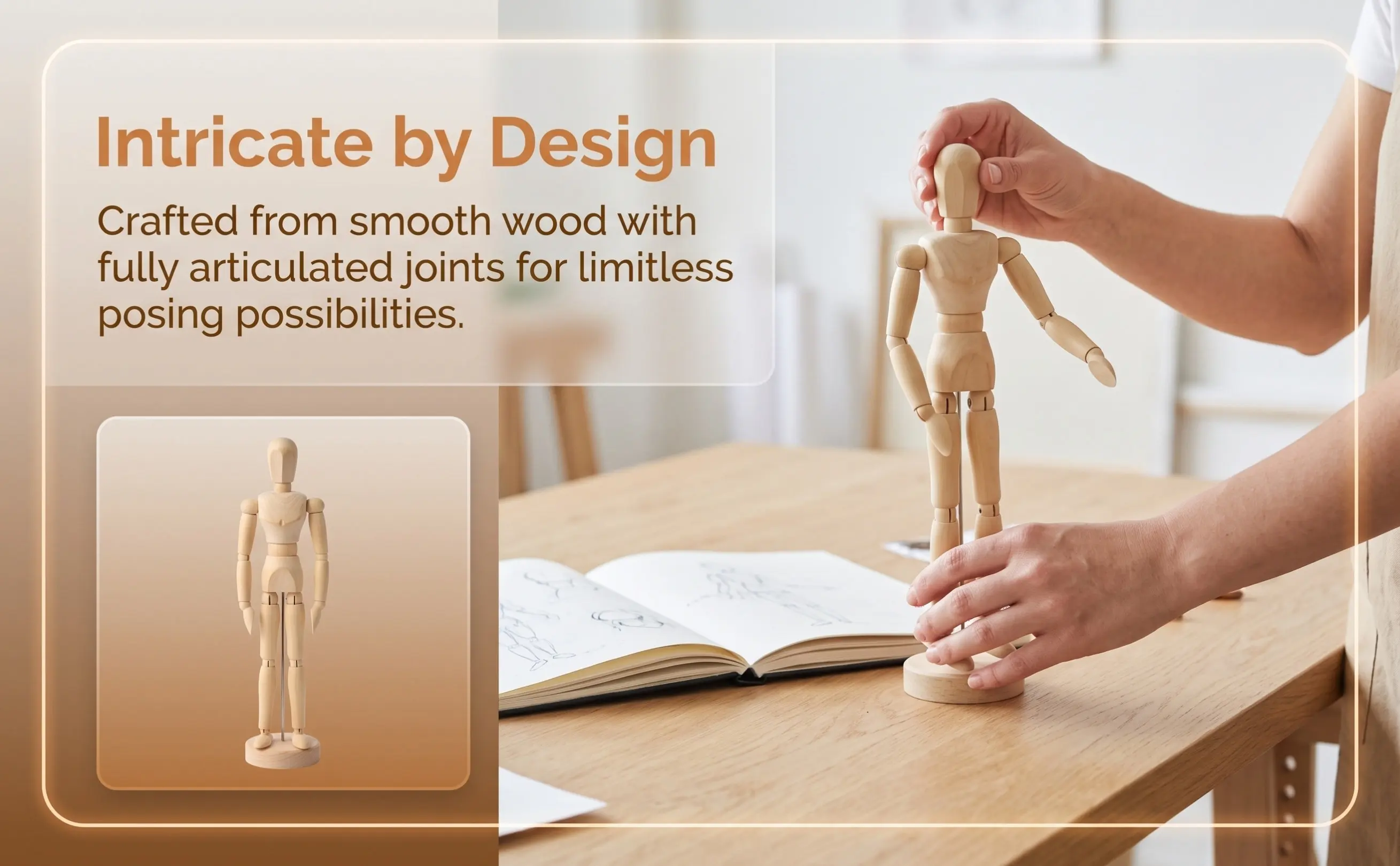 Drawing Mannequin Wooden Artist Figure Jointed Body Stable Base Exquisite Carving Smooth Finish Sketch Painting Figure Study